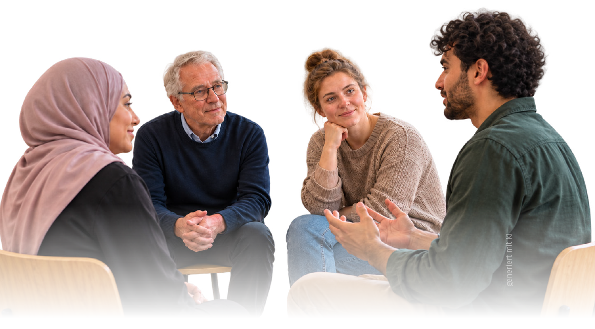 Menschen unterschiedlicher Generationen tauschen sich im Gespräch aus